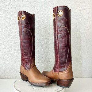 Rod Patrick Womens Knee High Cowboy Boots 6B Brown Red Cowgirl Western Blunt Toe